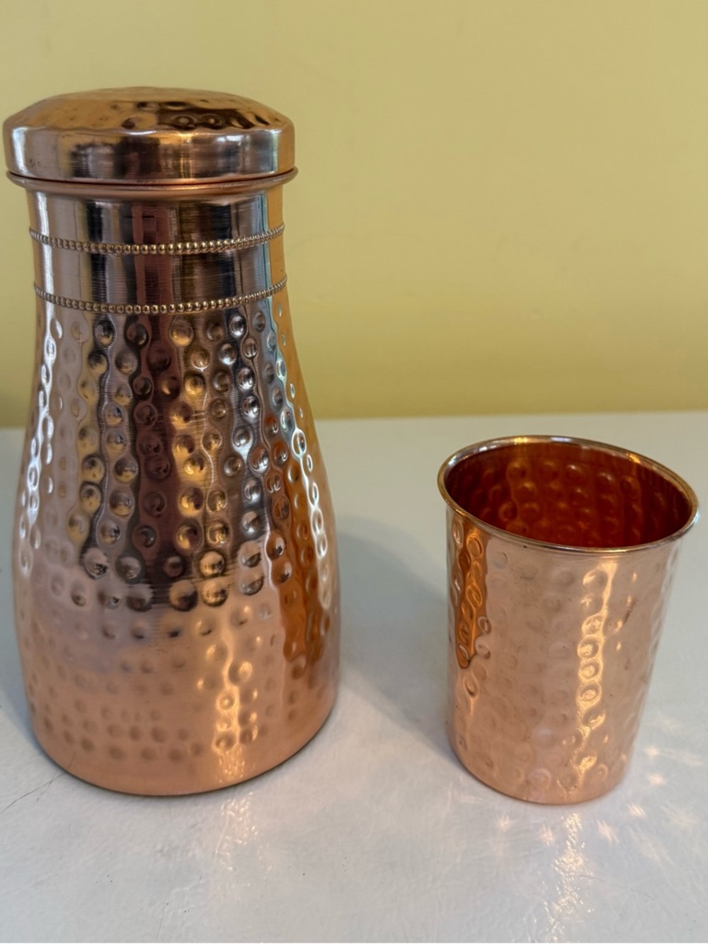 House of Ayureda Hammered Copper Bedside Carafe and Tumbler
